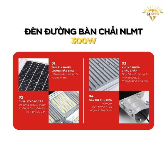 Đèn Bàn Chải Năng Lượng Mặt Trời 300W