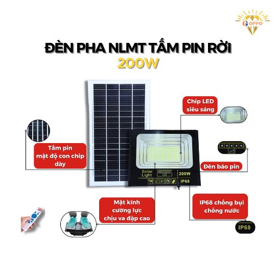 chi tiết đèn pha năng lượng mặt trời 200w