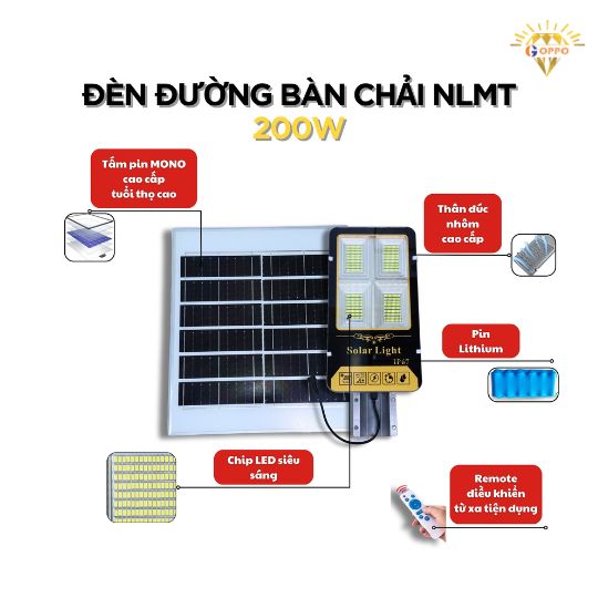 chi tiết Đèn bàn chải năng lượng mặt trời 200W