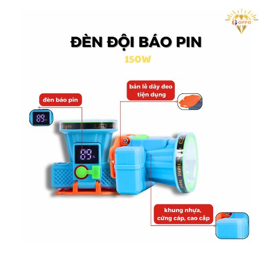 chi tiết đèn pin đội đầu báo pin 150w