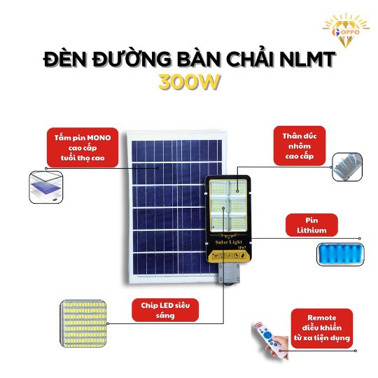 chi tiết đèn bàn chải năng lượng mặt trời 300w