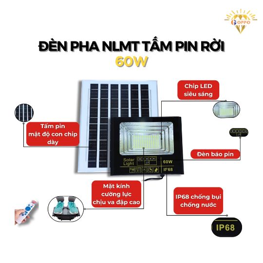 chi tiết đèn pha năng lượng măt trời 60w
