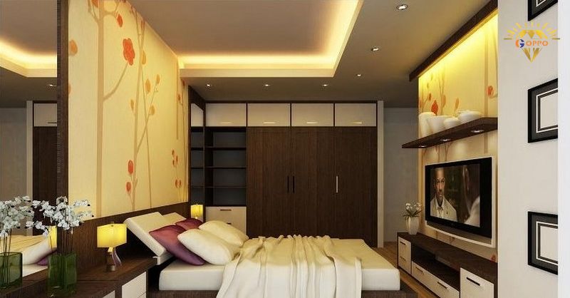 trang trí phòng ngủ bằng đèn hắt trần thạch cao