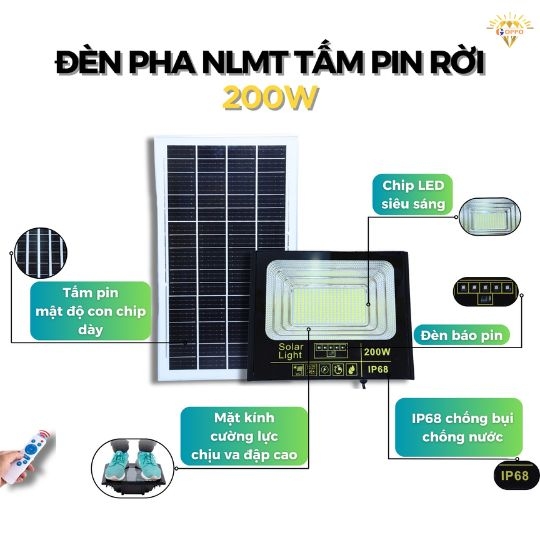 Đèn Pha Năng Lượng Mặt Trời 200w