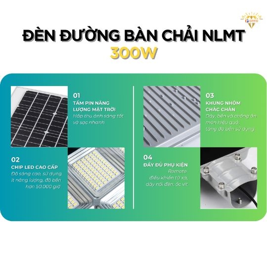 Đèn Bàn Chải Năng Lượng Mặt Trời 300w